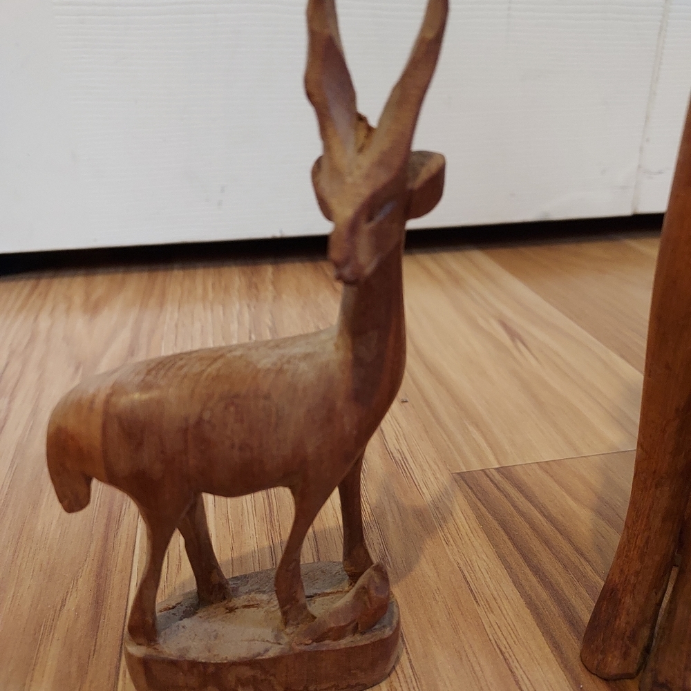 Vintage Hand Carved Wooden Gazelle And Giraffe Figurines African Animal Set Of 3 - Picture 5 of 13